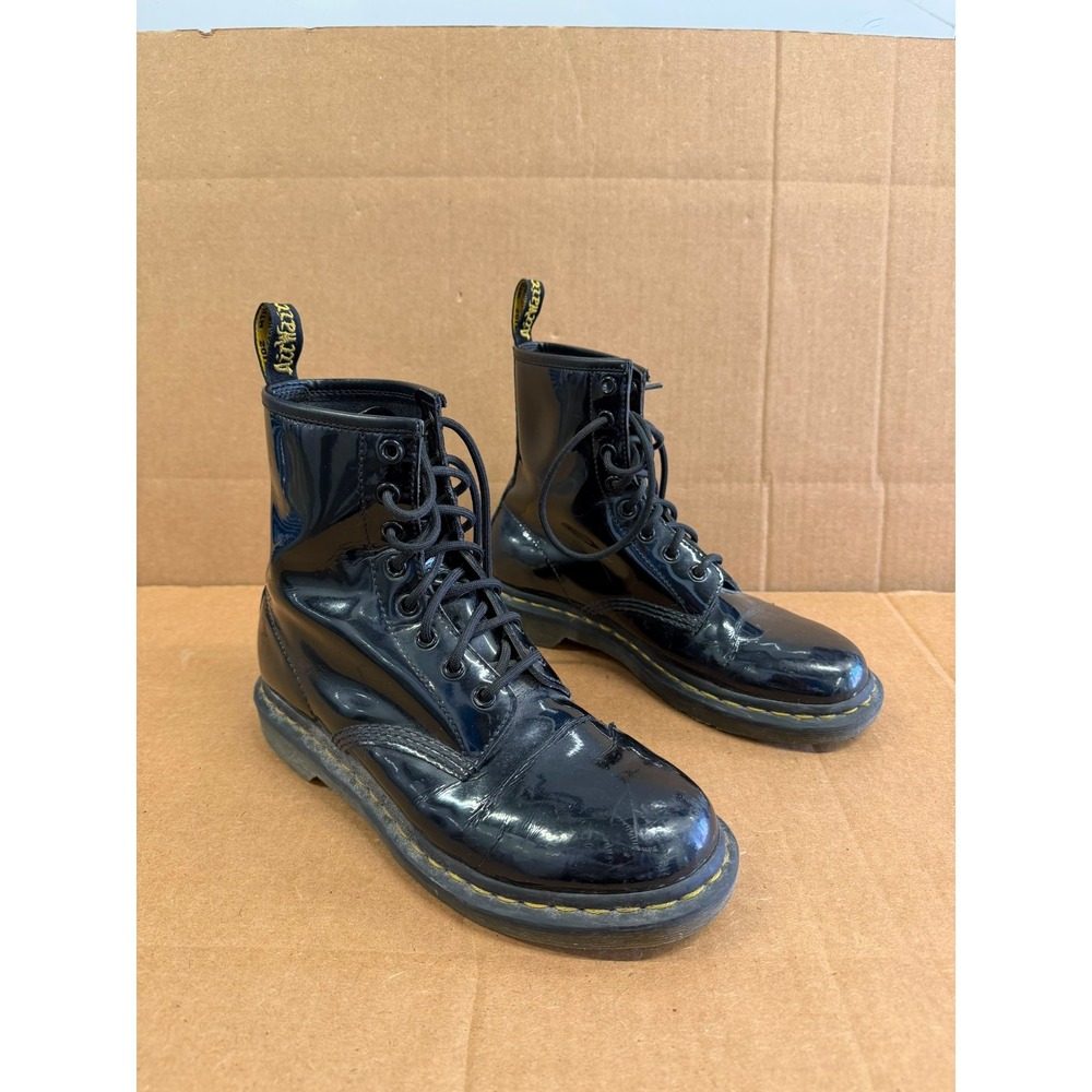 Dr. Martens 1460 Patent Leather Lace Up Boots Black Womens Size 8 US / 39 EU